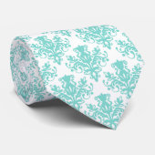 Cravate Damask 02 Motif - Aqua Blue sur blanc (Roulé)
