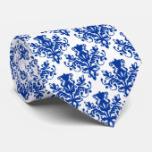 Cravate Damask 02 Motif - bleu marine sur blanc (Roulé)