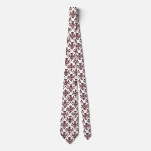 Cravate Damask 02 Motif - Brown foncé sur blanc