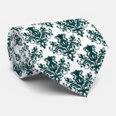 Cravate Damask 02 Motif - Moss foncé vert sur blanc (Roulé)
