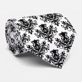 Cravate Damask 02 Motif - Noir sur Blanc (Roulé)
