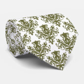 Cravate Damask 02 Motif - Olive profond sur blanc (Roulé)