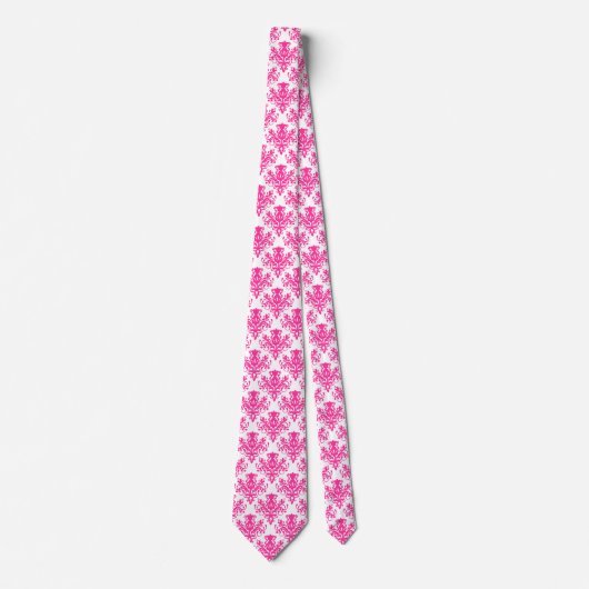 Cravate Damask 02 Motif - Rose chaud sur blanc (Devant)