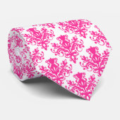 Cravate Damask 02 Motif - Rose chaud sur blanc (Roulé)