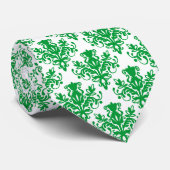 Cravate Damask 02 Motif - Vert herbe sur blanc (Roulé)