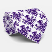 Cravate Damask 02 Motif - Violet profond sur blanc (Roulé)