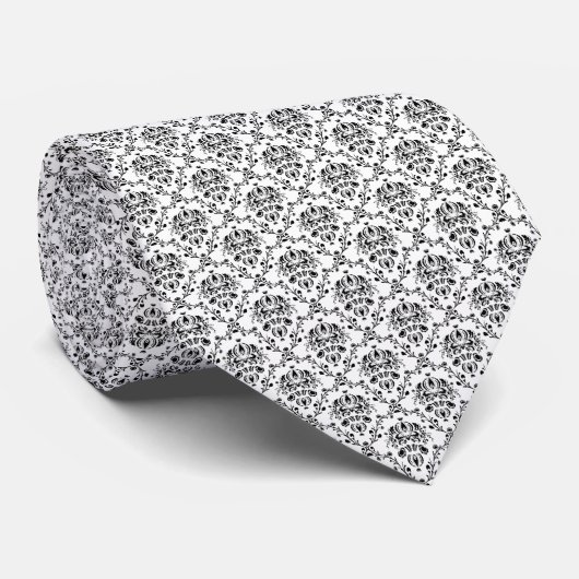 Cravate Damask blanc et noir (Roulé)