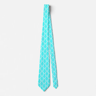 Cravate Damask - Cyan on White
