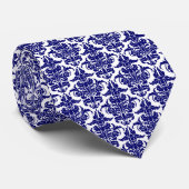 Cravate Damask - Marine profonde sur Blanc (Roulé)
