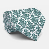 Cravate Damask - Moss Green sur Blanc (Roulé)