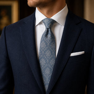 Cravate Damassé floral bleu poussiéreux