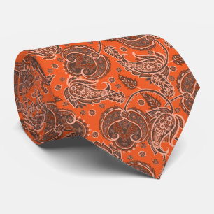 Cravate Damassé floral paisley orange ethnique orienté