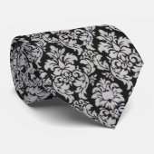Cravate Damassé noire et blanche (Roulé)