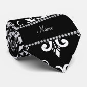 Cravate Damassé noire et blanche nommée personnalisée (Roulé)