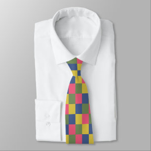 Cravate Damier Bleu Rose Jaune Vert