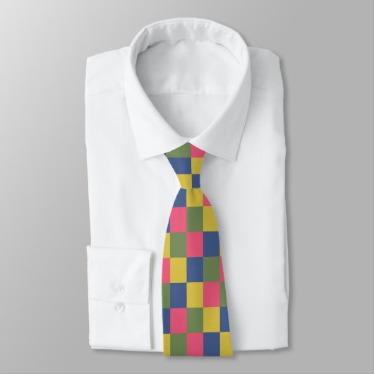Cravate Damier Bleu Rose Jaune Vert (Attaché)