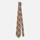 Cravate Damier Bleu Rose Jaune Vert (Devant)