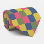 Cravate Damier Bleu Rose Jaune Vert (Roulé)
