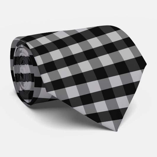 Cravate Damier noir blanc gris (Roulé)