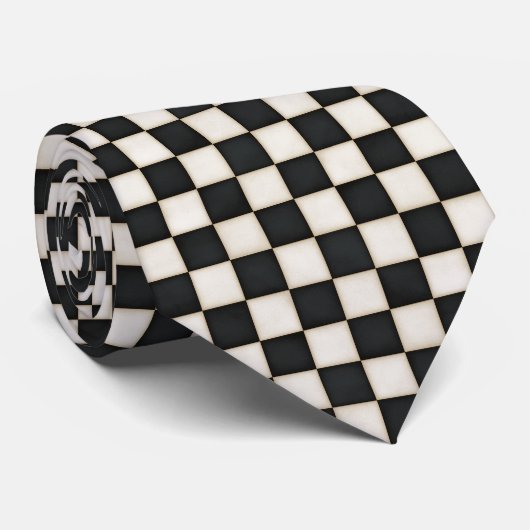 Cravate Damier noir et blanc antique (Roulé)