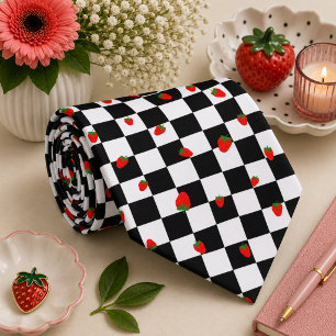 Cravate Damier Rétro Groovy Fraise, Y2K 90s