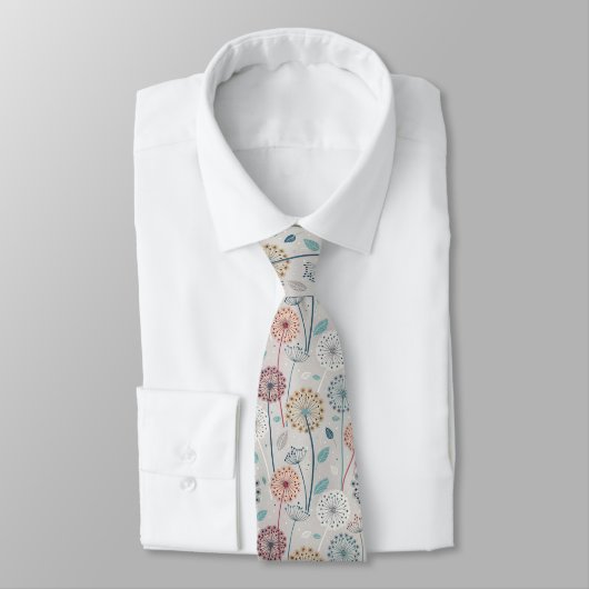 Cravate Dandelion Whimsical - Rouge, Jaune, Blanc & Turquo (Attaché)