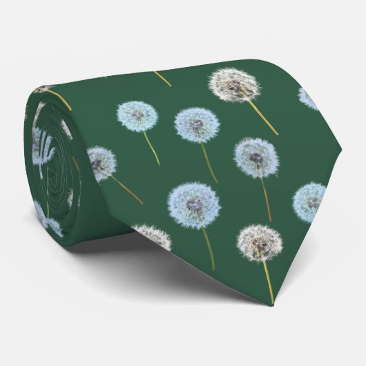 Cravate Dandelions Fleurs Dandelion Horloges Blanc, Vert (Roulé)