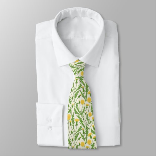 Cravate Dandelions, vert, jaune et blanc (Attaché)