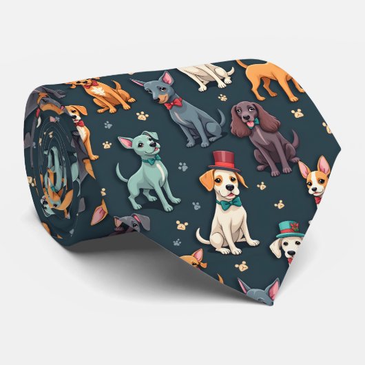 Cravate Dapper Dogs in Bow Ties and Top Hats Pattern  (Roulé)