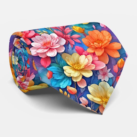 Cravate d'aquarelle Rainbow Bloom (Roulé)