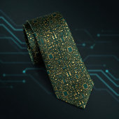 Cravate Dark Green Gold Tech Motherboard Pattern