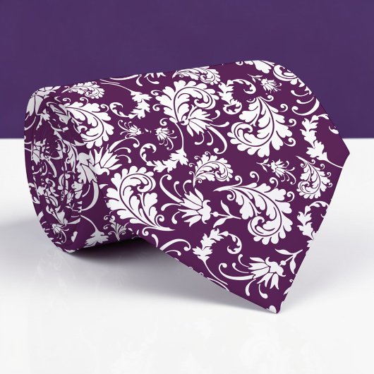Cravate Dark Purple Floral Pattern Custom Necktie