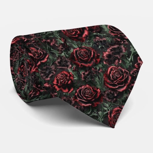 Cravate Dark Red Gothic Floral Pattern (Roulé)