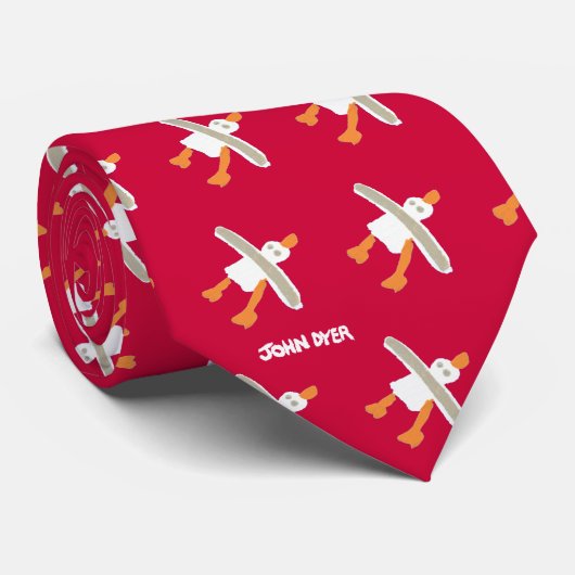 Cravate d'art : Cravate rouge de fête de mouette (Roulé)