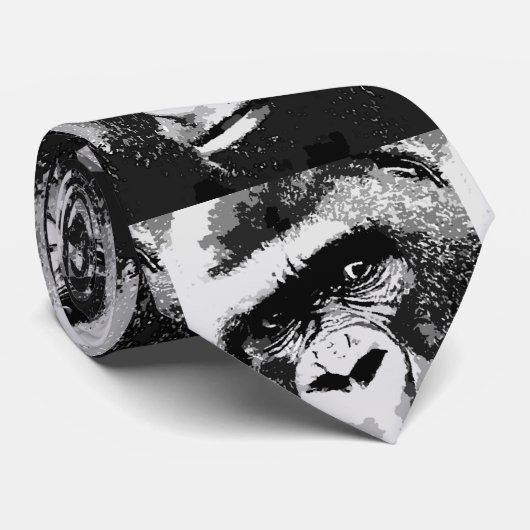 Cravate d'art pop de Gorilla en noir blanc (Roulé)