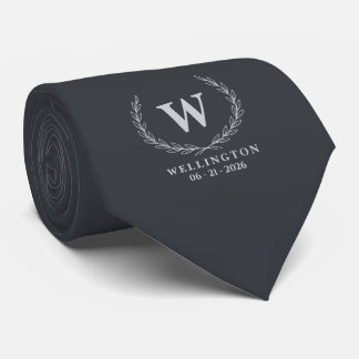 Cravate Date de mariage en monogramme argent et laurier Ch