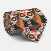 Cravate Day of the Dead Cat Sugar Skull (Roulé)