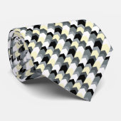 Cravate de chevron noir, gris, jaune (Roulé)