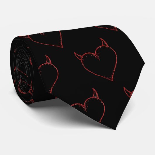 Cravate de coeur rouge et noir masculin (Roulé)