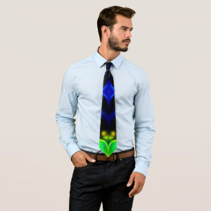 Cravate de conception fractale bleu et vert brilla