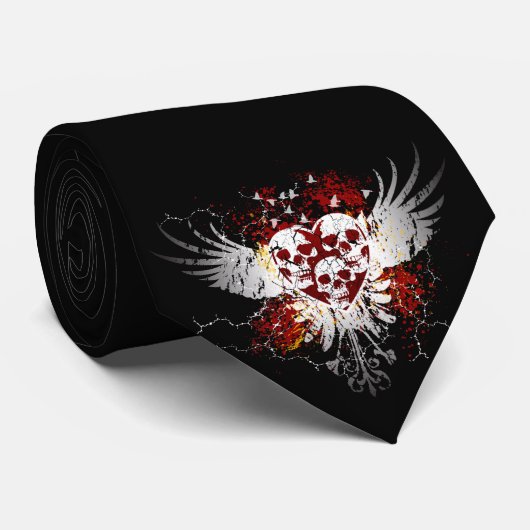 Cravate de crânes de coeur (Roulé)