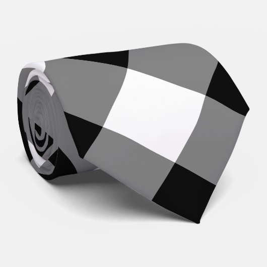 Cravate de diagonale En vichy géant noir et blanc (Roulé)