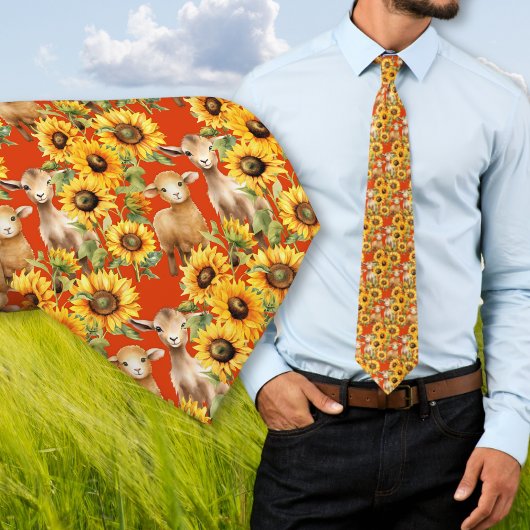 Cravate De Fleurs De Soleil Avec Animaux De Ferme