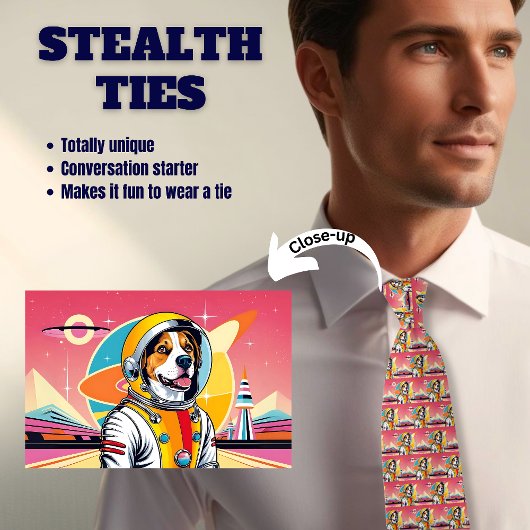 Cravate de furtivité rose Beagle Astro Retro