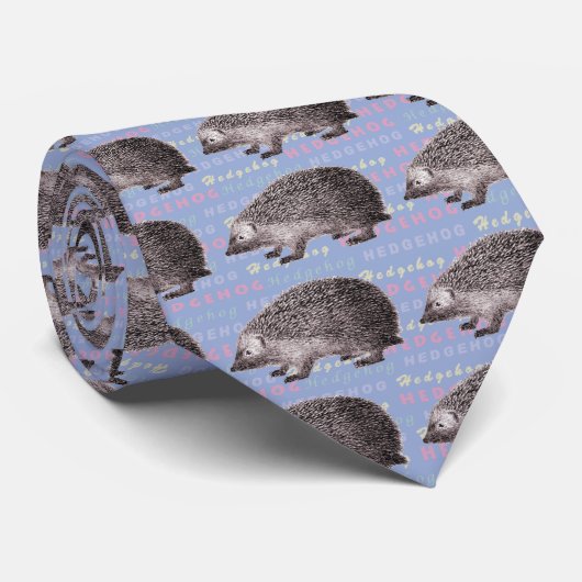 Cravate de hérisson - bleu avec le hérisson répété (Roulé)