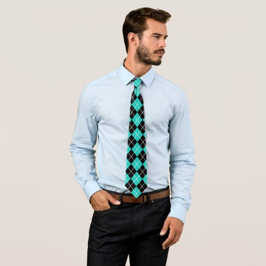 Cravate de Jacquard Turquoise Rétro (En situation)