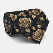 Cravate de luxe avec roses dorés sur un arrière - (Roulé)