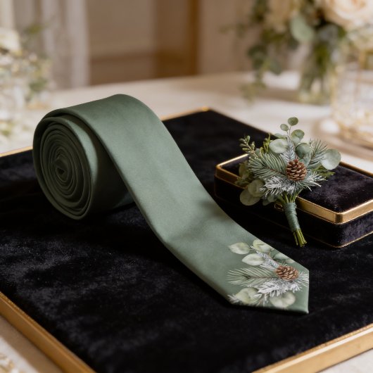 Cravate de luxe sage vert botanique monogramme pou