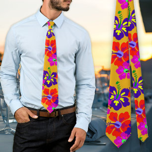 Cravate de Mariage aurifère Motif en gras Hibiscus