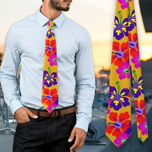 Cravate de Mariage aurifère Motif en gras Hibiscus